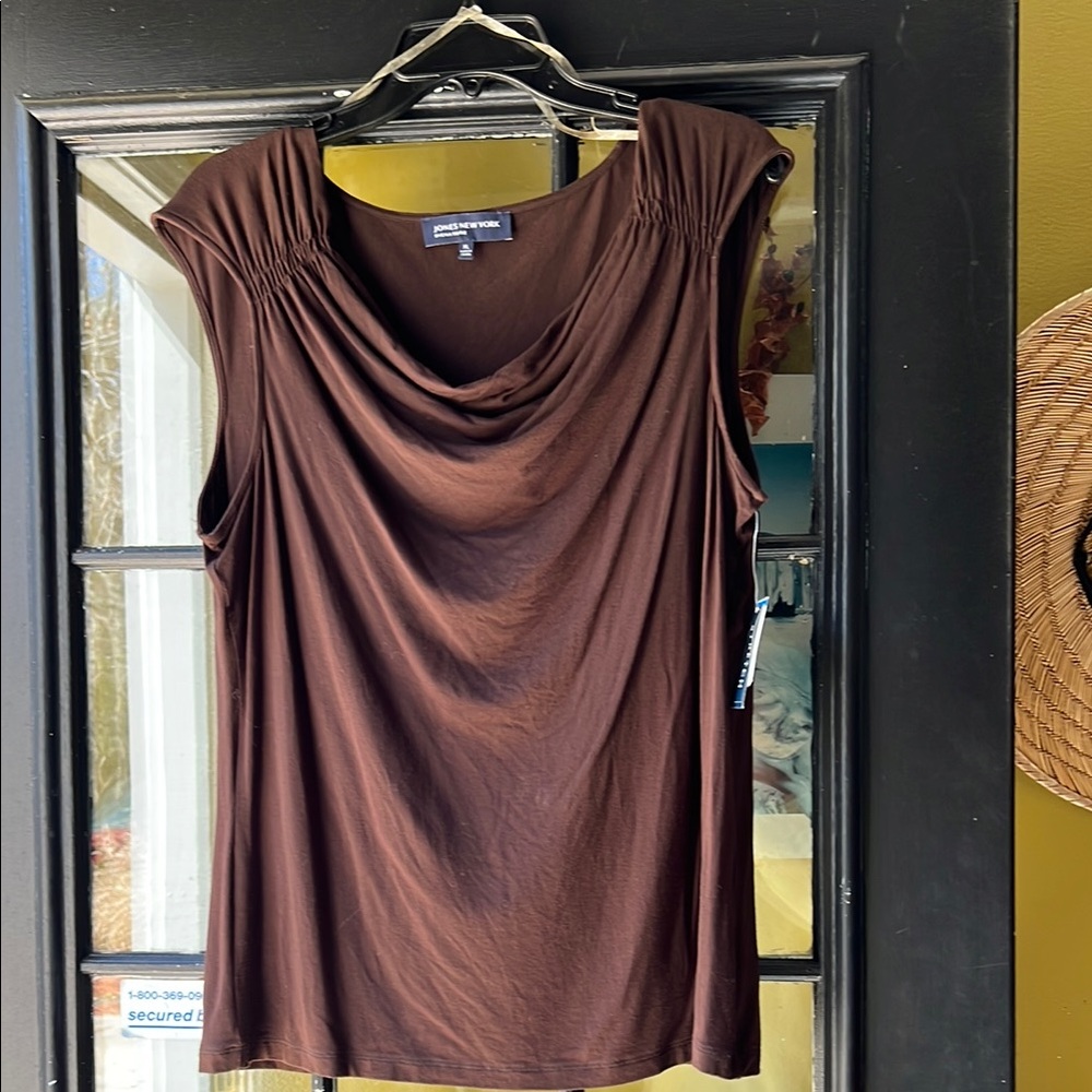 Jones New York Ruched Brown Sleeveless Blouse